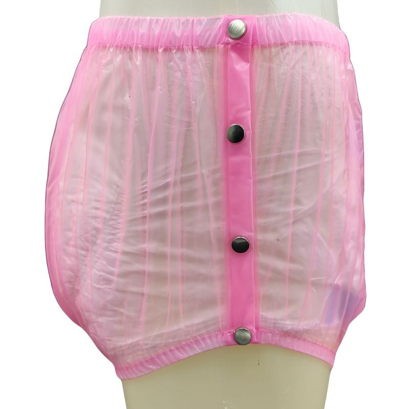 Culotte pvc rose vue de coté avec bouton pression de marque haian