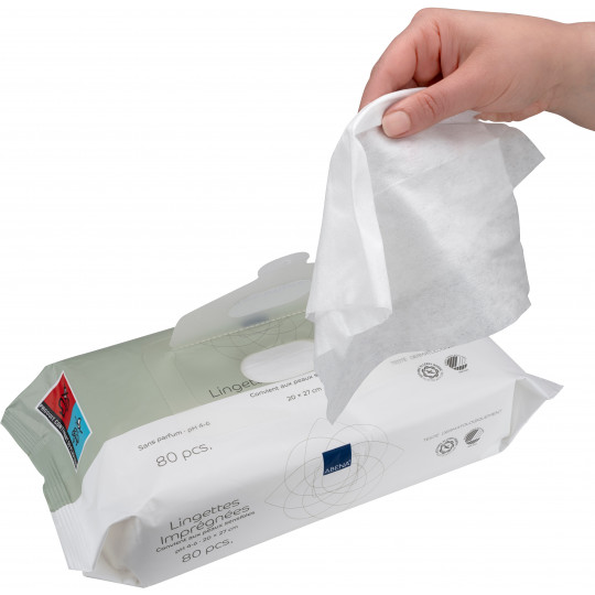 Lingettes imprégnées sans parfum Abena - 20x27 cm