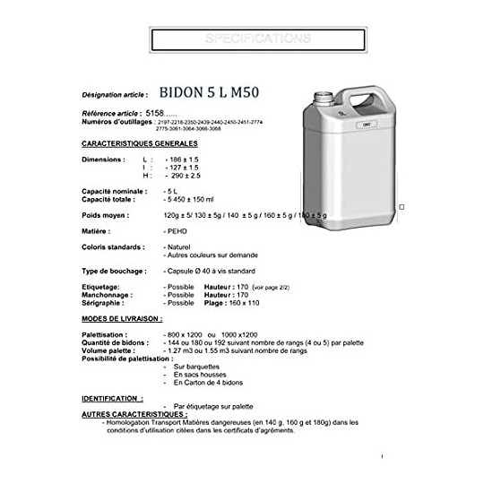 Bidón HDPE Alimentario 5L - Certificación UN para Líquidos
